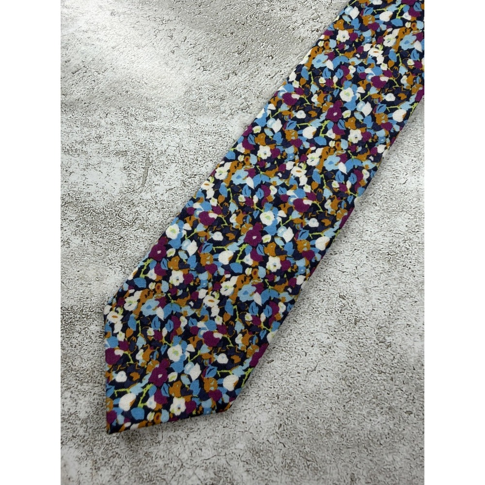 Topman 100% Cotton Tie Mens One Size Blue Floral Slim Skinny Woven Logo